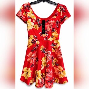 NWT Trixxi Clothing Co. Girls Red Flare Dress  Yellow Floral Pattern Sz Medium